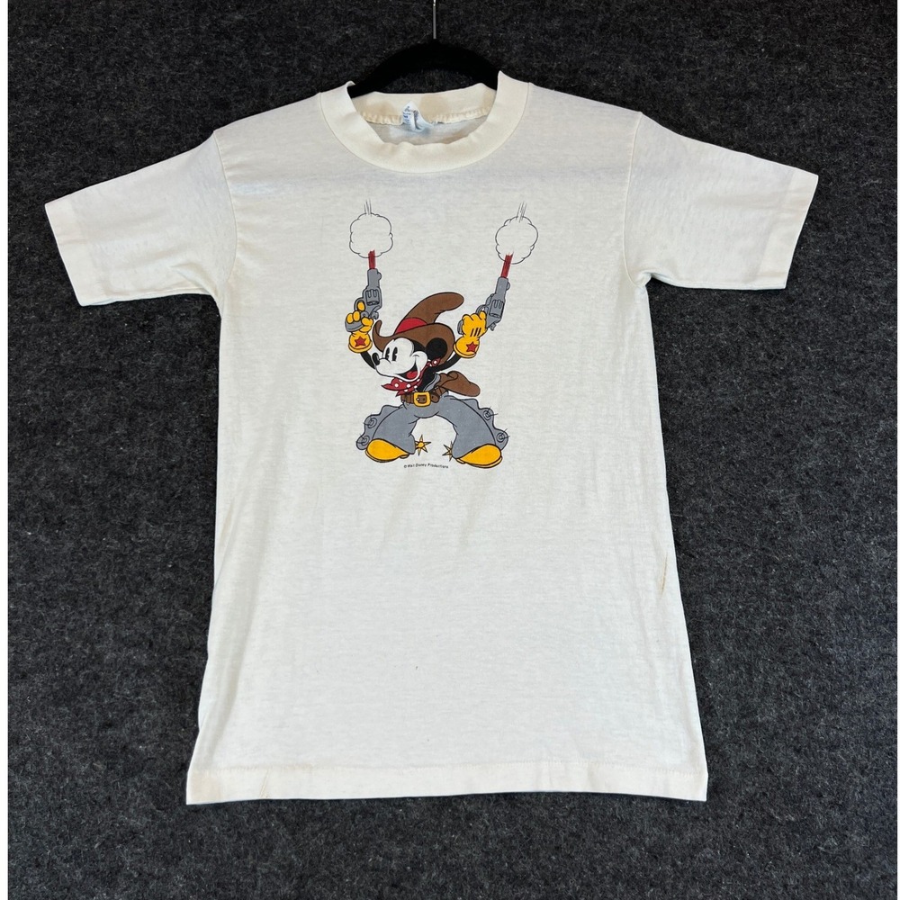 Vintage 70s Disney Cowboy Mickey Mouse Guns Shirt Small Western USA RARE SIZE